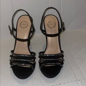 Black Strappy Heels with Rhinestone Accents